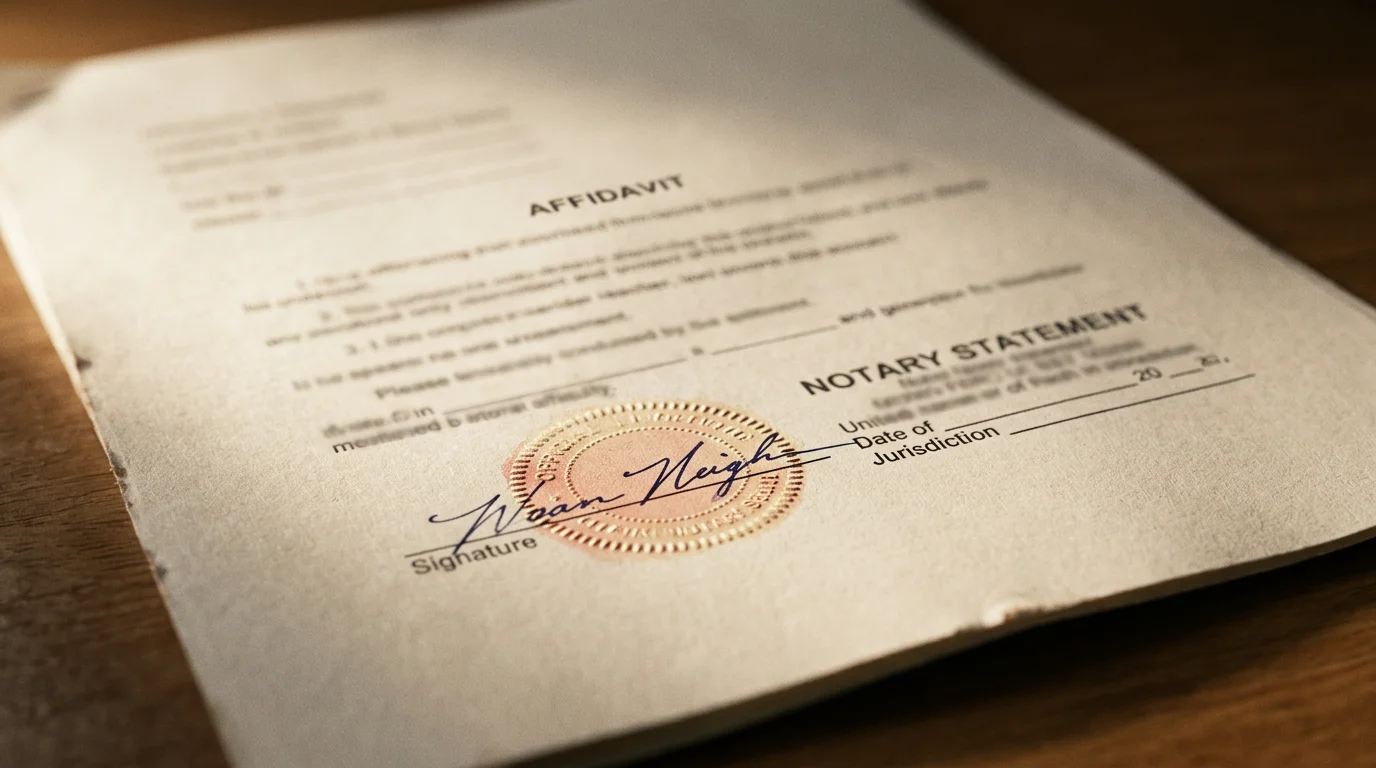 Notarized affidavit document with official seal and signature for court filing