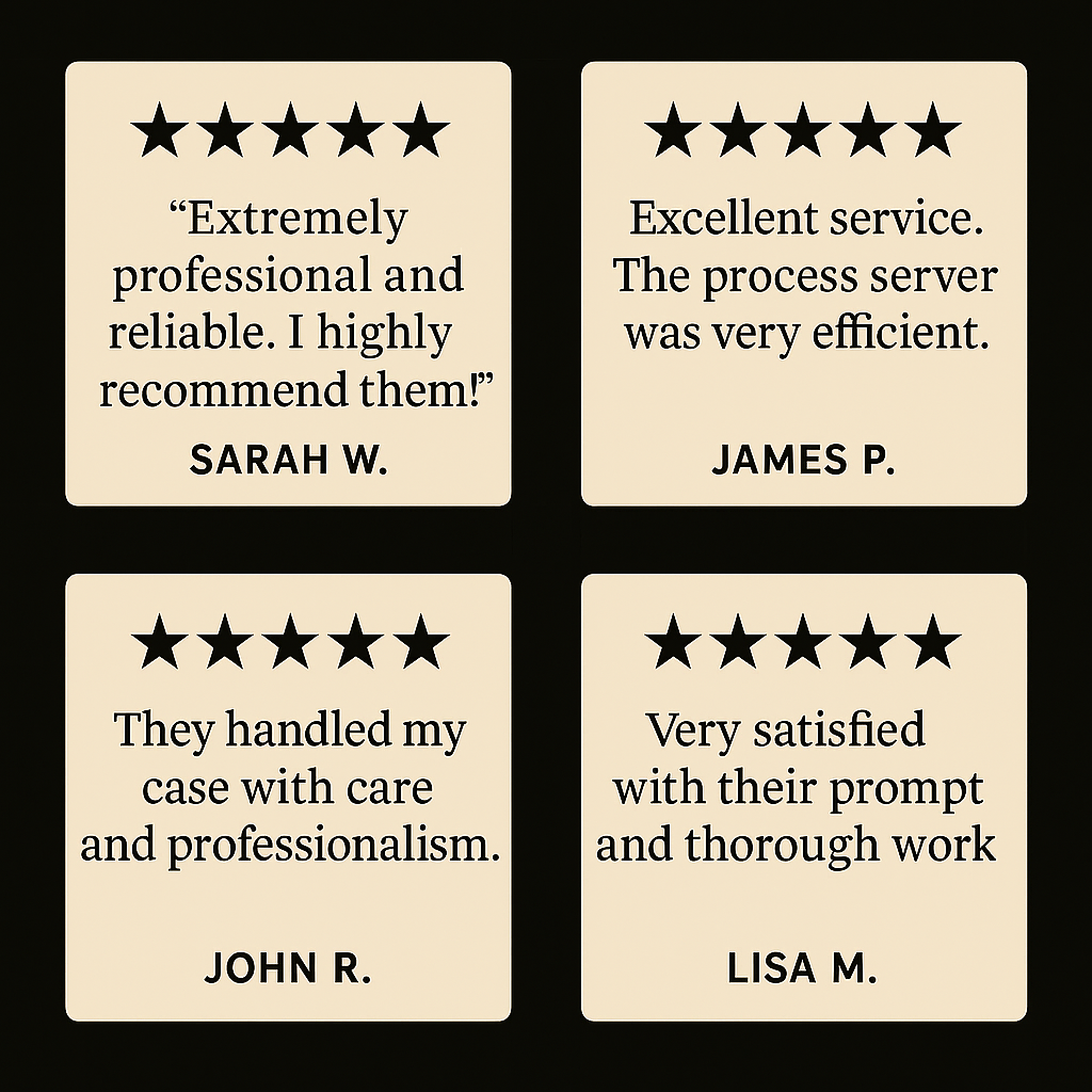 Client testimonials and reviews for Just Legal Solutions process server