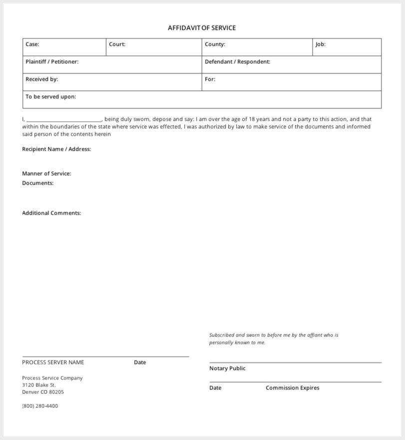 Affidavit of Service Template